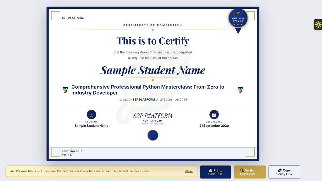 SmartEduPlus Certificate of Completion — Verified and Printable